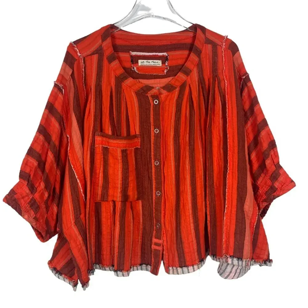 Free People Lisbon Yarn Dyed Striped Top Blouse Size Medium